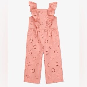 NWT Carter's Toddler Girls Eyelet Flutter Jumpsuit/Romper in Peach/Pink Size 4T
